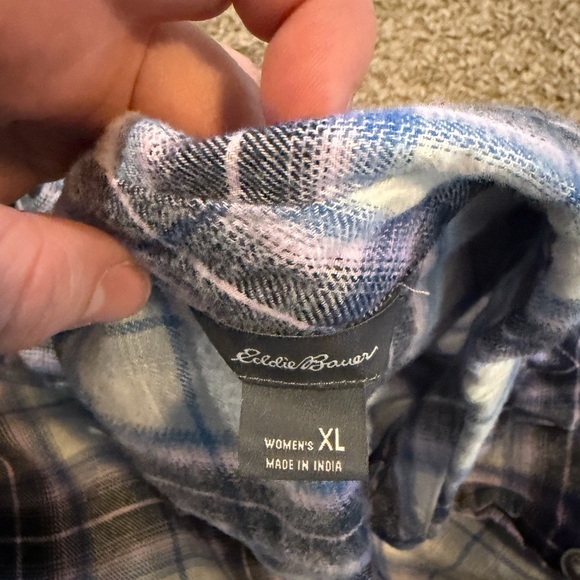 Eddie Bauer Outdoor Women's Blue and White Plaid Shirt - Picture 2 of 8